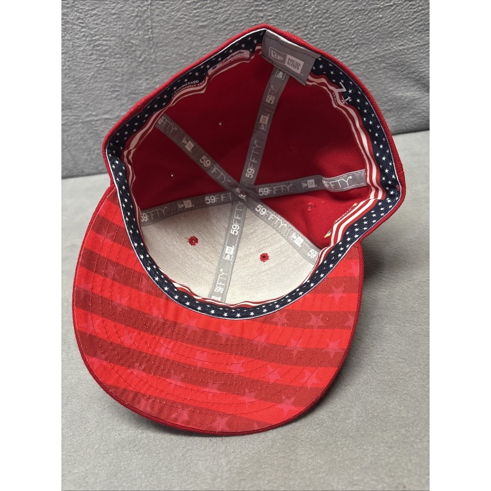 Miami Marlins Hat Cap Fitted 7 1/2 Red Logo 4th July Stars & Stripes MLB New Era - Picture 7 of 7